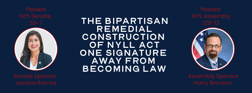 Senator Jessica Ramos and Assemblymember Harry Bronson, sponsors of the Remedial Construction of NY Labor Law Act